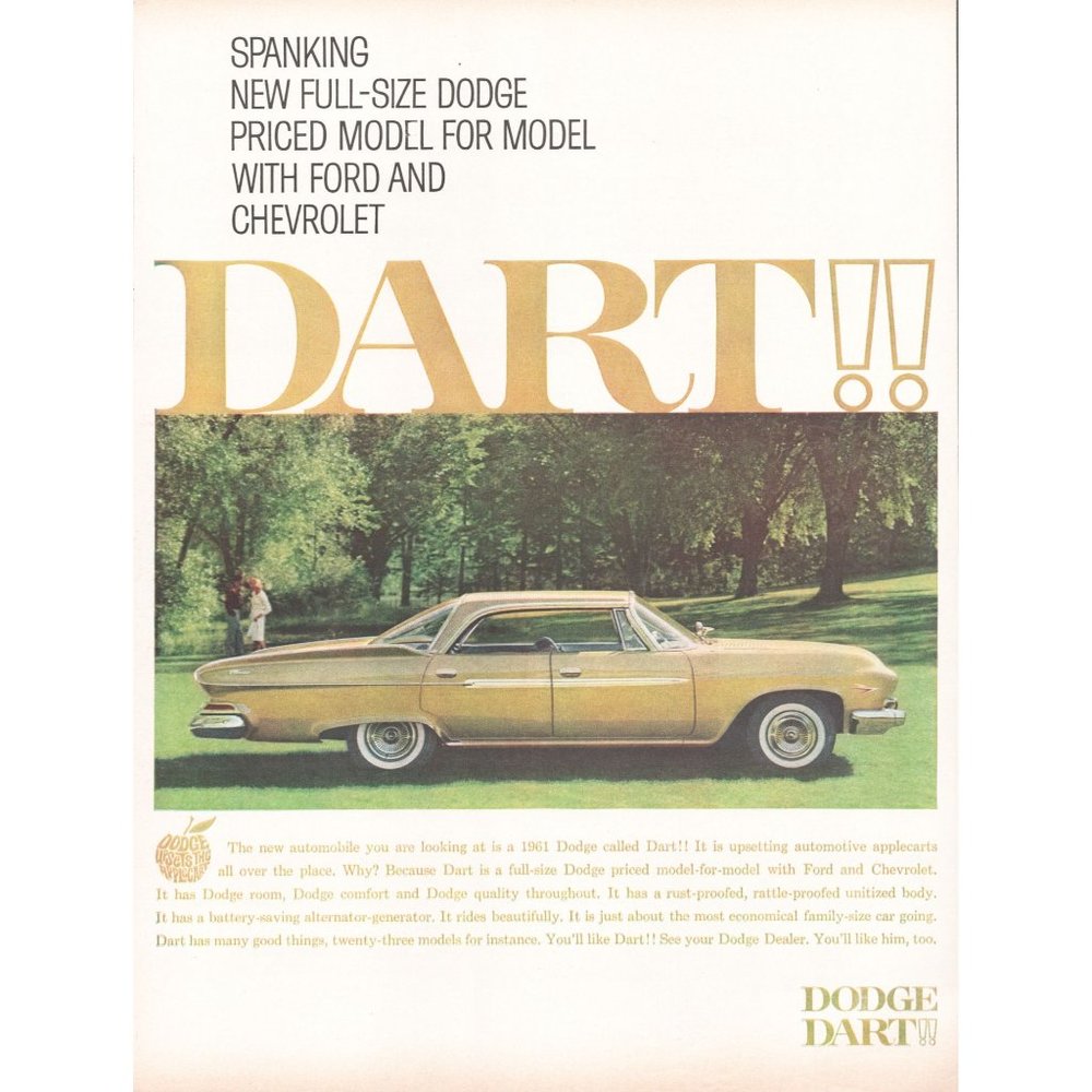 1961 Dodge Dart Sedan Vintage Print Ad Gold Field Trees Country Wall Art Photo